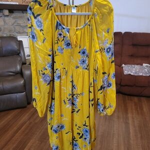 Old Navy Yellow Dress with Dark Blue Floral Pattern